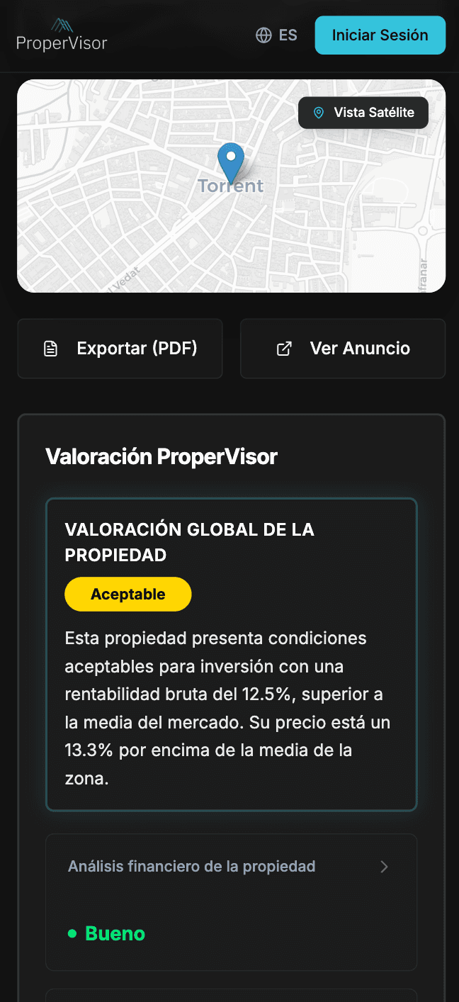 Informe de análisis inmobiliario generado por ProperVisor con IA